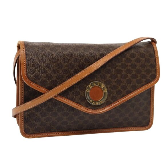 CELINE Macadam Canvas Shoulder Bag PVC Leather Brown Auth - Picture 1 of 15